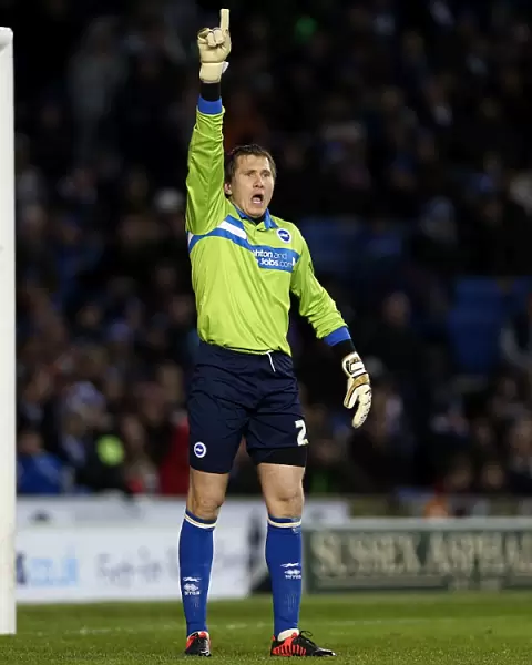 Brighton Derby: Intense Moment as Tomasz Kuszczak Shouts Instructions during Brighton & Hove Albion vs. Derby County, 2013
