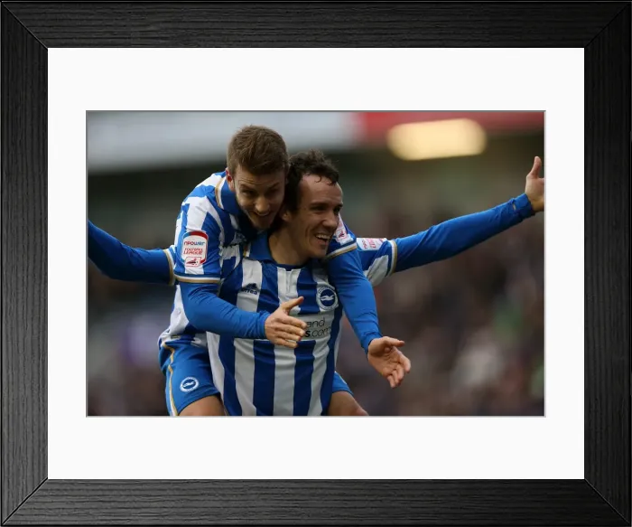 Framed Print : Brighton & Hove Albion: David Lopez and Andrea Orlandi Celebrate Goals Against Huddersfield Town (02-03-2013) Framed Print : Brighton & Hove Albion: David Lopez and Andrea Orlandi Celebrate Goals Against Huddersfield Town (02-03-2013)