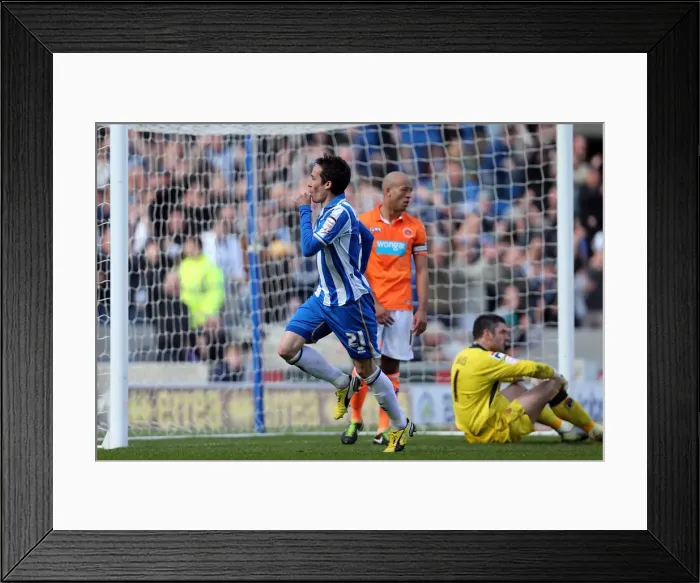 Framed Print : David Lopez Scores Albion's Fourth Goal Against Blackpool (April 20, 2013)