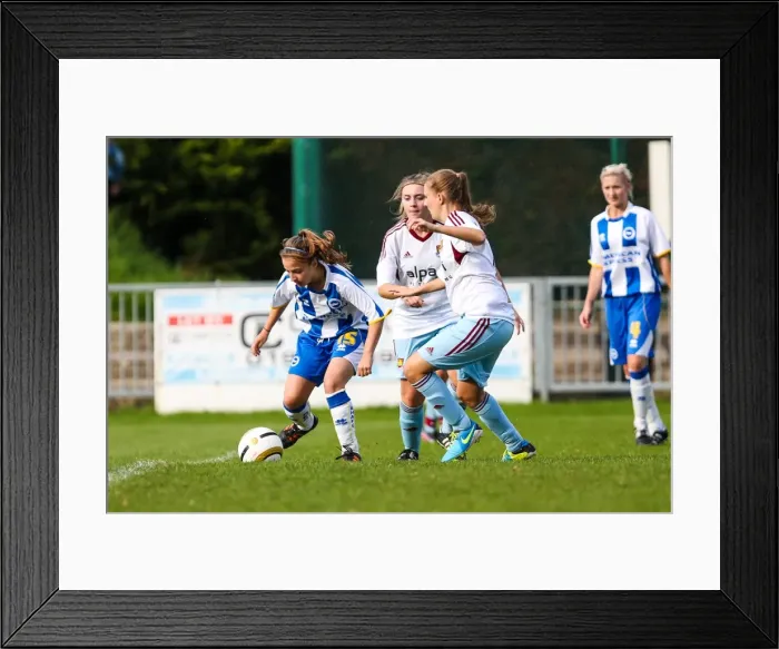 Framed Print : Fierce Rivalry: West Ham United vs. Brighton & Hove Albion Women's Football Match, Season 2013-14 Framed Print : Fierce Rivalry: West Ham United vs. Brighton & Hove Albion Women's Football Match, Season 2013-14