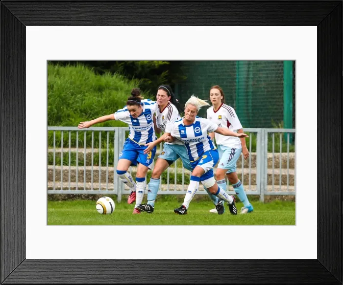 Framed Print : Clash in Women's Football: West Ham United vs. Brighton & Hove Albion (Season 2013-14) Framed Print : Clash in Women's Football: West Ham United vs. Brighton & Hove Albion (Season 2013-14)