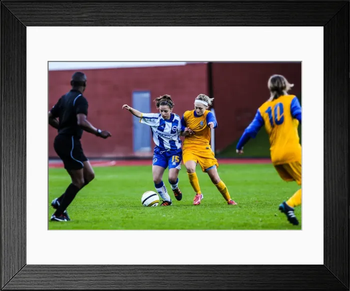 Framed Print : Brighton & Hove Albion Women vs. Gillingham: 2013-14 Season - A Clash in the FA WSL Framed Print : Brighton & Hove Albion Women vs. Gillingham: 2013-14 Season - A Clash in the FA WSL