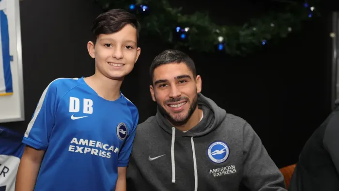 Framed Print : 2019 / 20 Season: Brighton & Hove Albion FC Player Signing Session with Neal Maupay, Dale Stephens, Aaron Connolly, and Adam Webster at Amex Stadium