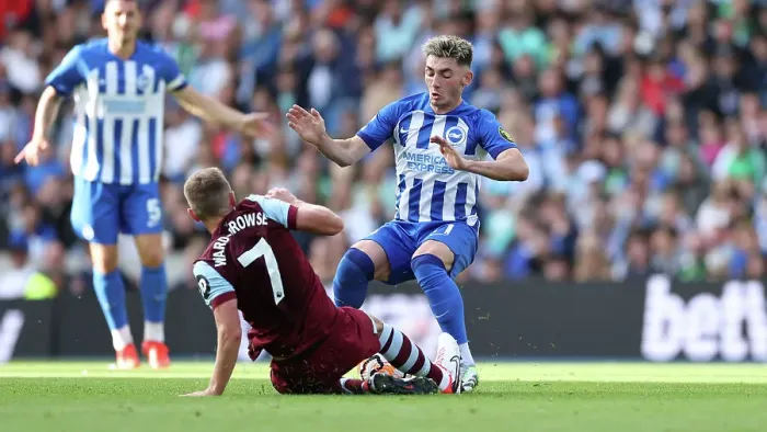 Framed Print : 2023 / 24 Premier League: Intense Match Action between Brighton & Hove Albion and West Ham United at American Express Stadium Framed Print : 2023 / 24 Premier League: Intense Match Action between Brighton & Hove Albion and West Ham United at American Express Stadium