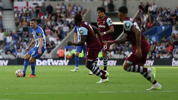 Framed Print : 2023 / 24 Premier League: Brighton & Hove Albion vs. West Ham United - Intense Match Action at American Express Stadium Framed Print : 2023 / 24 Premier League: Brighton & Hove Albion vs. West Ham United - Intense Match Action at American Express Stadium