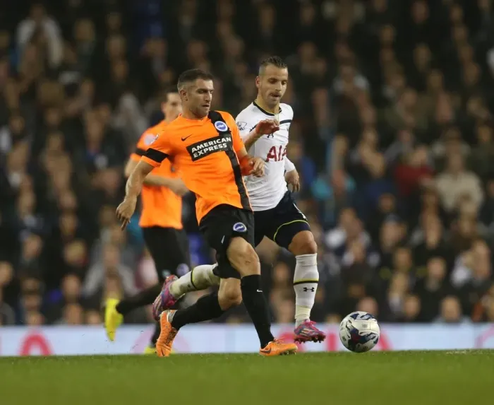 Framed Print : Aaron Hughes in Action: Brighton & Hove Albion vs. Tottenham Hotspur, Capital One Cup 2014 Framed Print : Aaron Hughes in Action: Brighton & Hove Albion vs. Tottenham Hotspur, Capital One Cup 2014