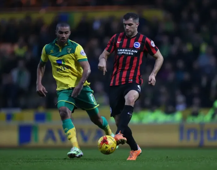 Framed Print : Aaron Hughes in Action: Norwich City vs. Brighton & Hove Albion, Sky Bet Championship Clash at Carrow Road, 2014 Framed Print : Aaron Hughes in Action: Norwich City vs. Brighton & Hove Albion, Sky Bet Championship Clash at Carrow Road, 2014