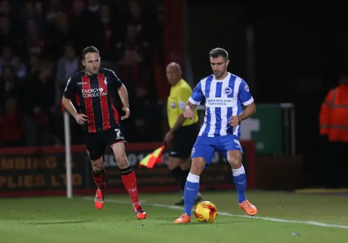 Framed Print : Aaron Hughes of Brighton and Hove Albion at American Express Community Stadium during SkyBet Championship Match vs Bournemouth (November 2014) Framed Print : Aaron Hughes of Brighton and Hove Albion at American Express Community Stadium during SkyBet Championship Match vs Bournemouth (November 2014)