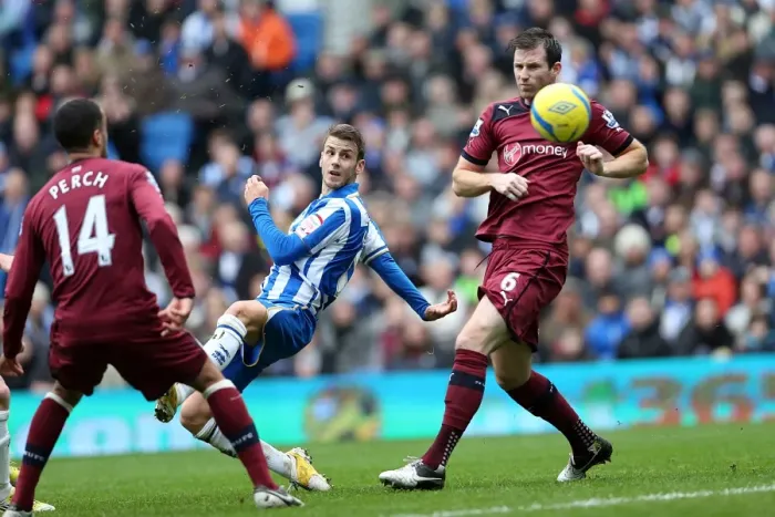 Framed Print : Andrea Orlandi Scores First: Brighton & Hove Albion Takes Early Lead vs. Newcastle United in FA Cup (January 5, 2013)