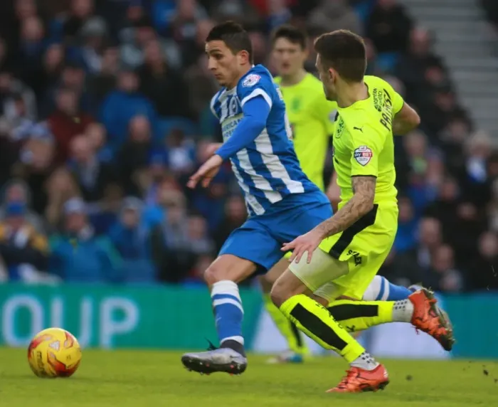 Framed Print : Anthony Knockaert: In Action for Brighton and Hove Albion against Huddersfield Town, Sky Bet Championship (23 January 2016)
