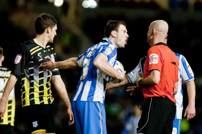 Framed Print : Ashley Barnes Protests to Referee during Brighton & Hove Albion vs. Cardiff City, Championship Match, 2012