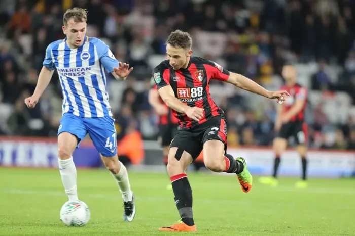 Framed Print : Bournemouth vs. Brighton and Hove Albion: Clash of Midfielders - Desmond Hutchinson and Marc Pugh in EFL Cup Action (19SEP17) Framed Print : Bournemouth vs. Brighton and Hove Albion: Clash of Midfielders - Desmond Hutchinson and Marc Pugh in EFL Cup Action (19SEP17)
