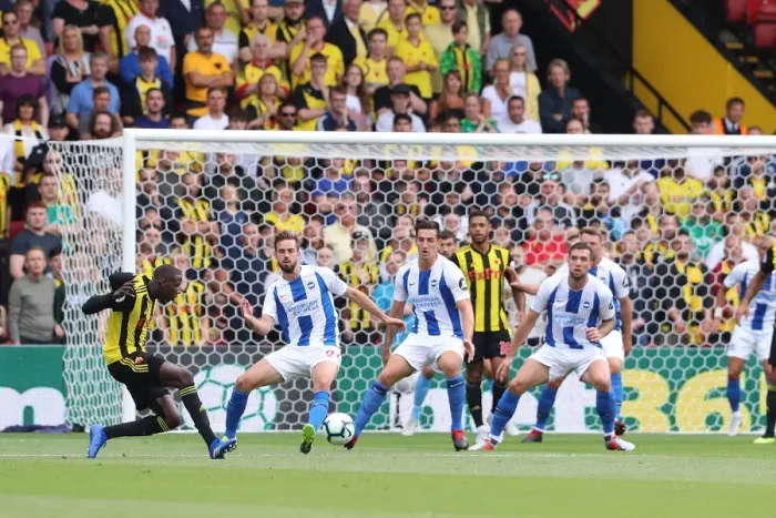 Framed Print : Three Brighton Defenders Blocking Doucoure's Pass: Watford vs. Brighton & Hove Albion, Premier League (11AUG18) Framed Print : Three Brighton Defenders Blocking Doucoure's Pass: Watford vs. Brighton & Hove Albion, Premier League (11AUG18)