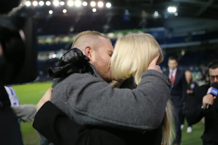 Framed Print : Brighton & Hove Albion: A Romantic Moment - Jamie Howell Proposes to Kristina Sinclair During Sky Bet Championship Match vs. Millwall (12DEC14) Framed Print : Brighton & Hove Albion: A Romantic Moment - Jamie Howell Proposes to Kristina Sinclair During Sky Bet Championship Match vs. Millwall (12DEC14)
