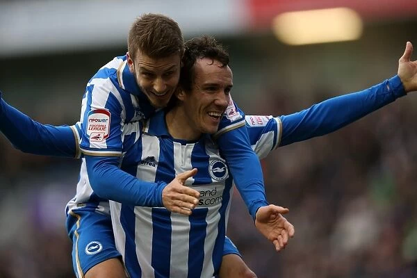 Brighton & Hove Albion: David Lopez and Andrea Orlandi Celebrate Goals Against Huddersfield Town (02-03-2013)