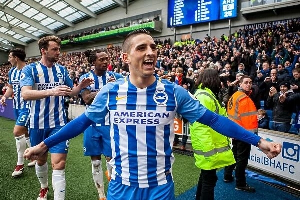 Brighton and Hove Albion Take Early Lead Over Arsenal: Knockaert and Murray Celebrate 1-0 Goal (4th March 2018)
