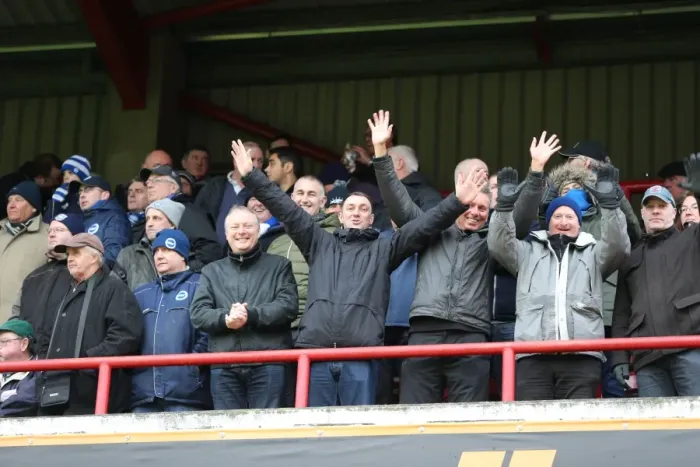 Framed Print : Brighton and Hove Albion FA Cup Fans at Brentford's Griffin Park (03JAN15) Framed Print : Brighton and Hove Albion FA Cup Fans at Brentford's Griffin Park (03JAN15)