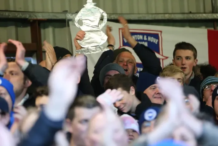 Framed Print : Brighton and Hove Albion FA Cup Fans at Griffin Park (03JAN15)