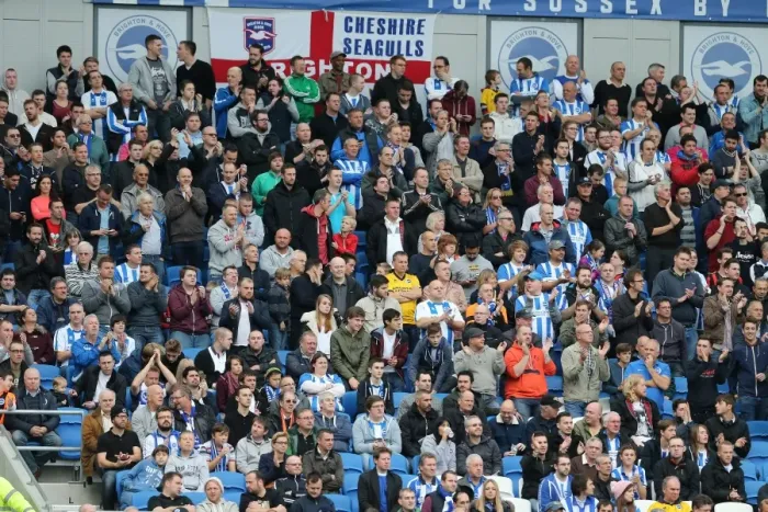 Framed Print : Brighton & Hove Albion Fans in Action at American Express Community Stadium during SkyBet Championship Match vs. Rotherham United (25th October 2014) Framed Print : Brighton & Hove Albion Fans in Action at American Express Community Stadium during SkyBet Championship Match vs. Rotherham United (25th October 2014)