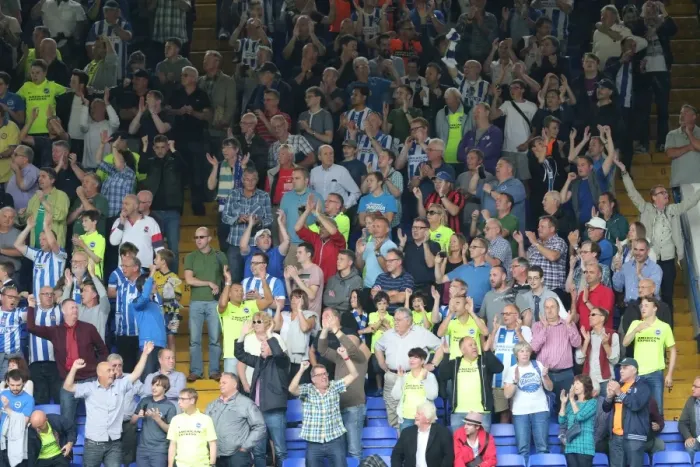 Framed Print : Brighton and Hove Albion Fans in Action at Ipswich Town Championship Clash, August 2015 Framed Print : Brighton and Hove Albion Fans in Action at Ipswich Town Championship Clash, August 2015