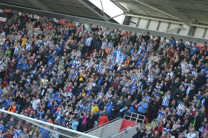 Framed Print : Brighton and Hove Albion Fans in Action at Rotherham United Match, April 2015