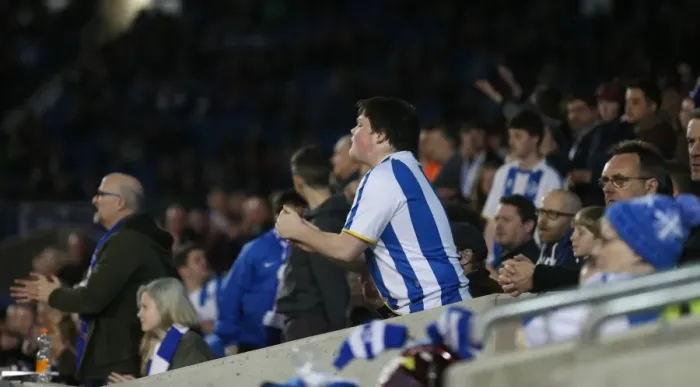 Framed Print : Brighton and Hove Albion Fans in Action during the Sky Bet Championship Match vs. Huddersfield Town (14APR15) Framed Print : Brighton and Hove Albion Fans in Action during the Sky Bet Championship Match vs. Huddersfield Town (14APR15)