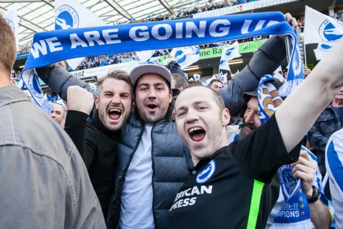 Framed Print : Brighton and Hove Albion Fans Celebrate at American Express Community Stadium during EFL Sky Bet Championship Match vs. Bristol City (29APR17)
