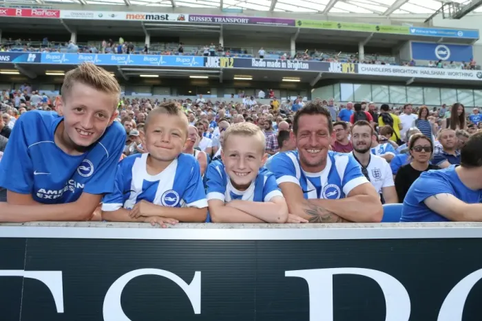 Framed Print : Brighton and Hove Albion Fans Celebrate at American Express Community Stadium During Pre-season Match Against Sevilla FC (2015) Framed Print : Brighton and Hove Albion Fans Celebrate at American Express Community Stadium During Pre-season Match Against Sevilla FC (2015)