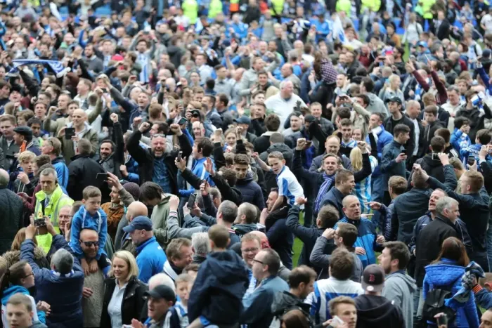 Framed Print : Brighton and Hove Albion Fans Celebrate Championship Victory over Wigan Athletic at American Express Community Stadium (17APR17) Framed Print : Brighton and Hove Albion Fans Celebrate Championship Victory over Wigan Athletic at American Express Community Stadium (17APR17)
