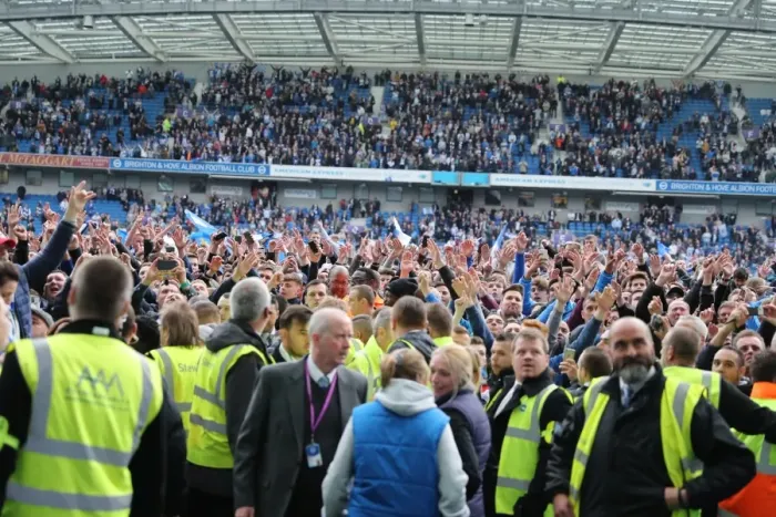Framed Print : Brighton and Hove Albion Fans Celebrate during EFL Sky Bet Championship Match vs. Wigan Athletic (17APR17) Framed Print : Brighton and Hove Albion Fans Celebrate during EFL Sky Bet Championship Match vs. Wigan Athletic (17APR17)