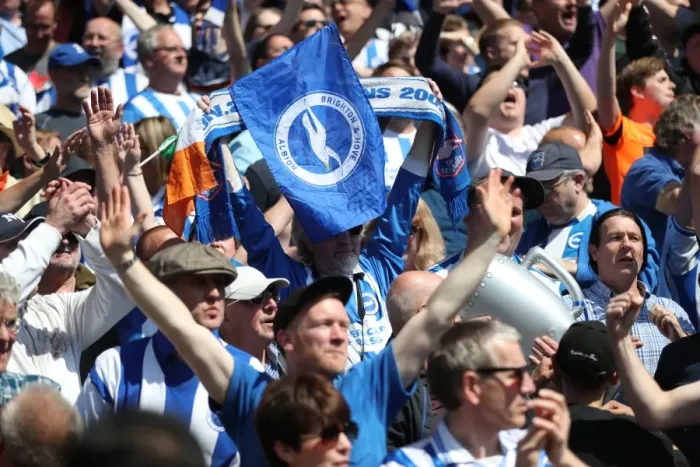Framed Print : Brighton and Hove Albion Fans Celebrate Promotion to Premier League at Villa Park (07MAY17)