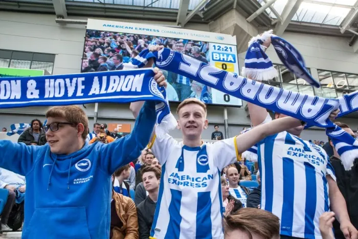 Framed Print : Brighton and Hove Albion Fans Celebrating at American Express Community Stadium during Sky Bet Championship Match vs Burnley (02APR16) Framed Print : Brighton and Hove Albion Fans Celebrating at American Express Community Stadium during Sky Bet Championship Match vs Burnley (02APR16)