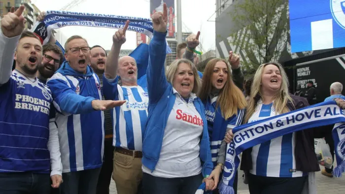 Framed Print : Brighton and Hove Albion Fans at the Emirates FA Cup Semi-Final vs Manchester City, Wembley Stadium, 6th April 2019 Framed Print : Brighton and Hove Albion Fans at the Emirates FA Cup Semi-Final vs Manchester City, Wembley Stadium, 6th April 2019