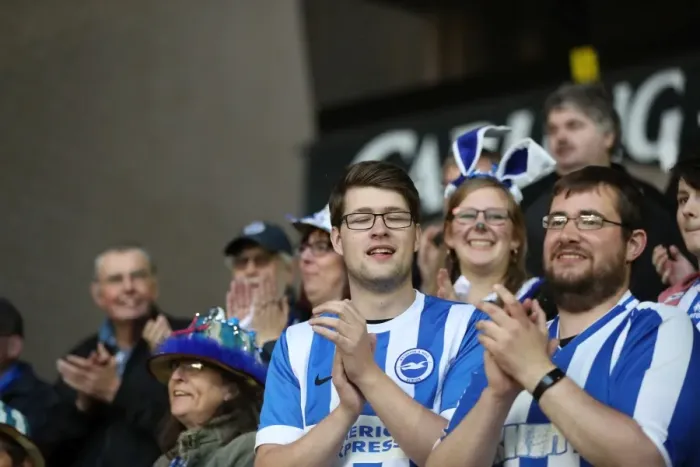 Framed Print : Brighton & Hove Albion Fans Epic Moment at Wolverhampton Wanderers Championship Showdown (April 2017)