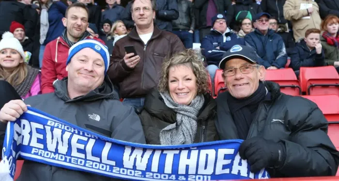 Framed Print : Brighton and Hove Albion Fans in Full Force: A Sea of Colors at The Valley during the Championship Match vs Charlton Athletic (10 January 2015)