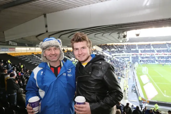 Framed Print : Brighton and Hove Albion Fans in Full Force: Derby County vs. Brighton and Hove Albion, December 2014 Framed Print : Brighton and Hove Albion Fans in Full Force: Derby County vs. Brighton and Hove Albion, December 2014