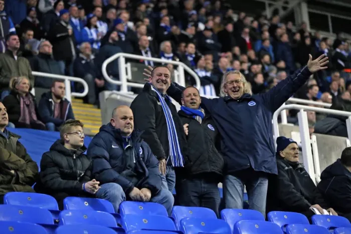 Framed Print : Brighton and Hove Albion Fans in Full Force at Reading's Madejski Stadium (10MAR15)