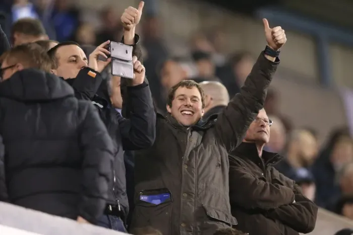 Framed Print : Brighton and Hove Albion Fans in Full Force: A Sea of Colors at the Millwall Championship Match (17MAR15)