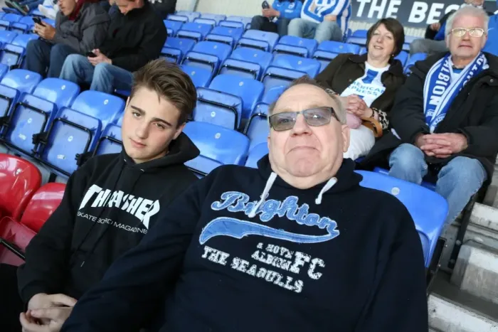 Framed Print : Brighton and Hove Albion Fans in Full Force: A Sea of Colors at Wigan Athletic Championship Clash (18APR15)