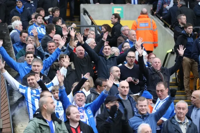 Framed Print : Brighton and Hove Albion Fans in Full Force: Sky Bet Championship Showdown at Norwich City, 22nd November 2014