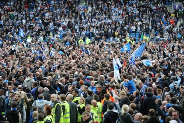 Framed Print : Brighton and Hove Albion Fans Passion: EFL Sky Bet Championship Clash vs. Wigan Athletic (17th April 2017)