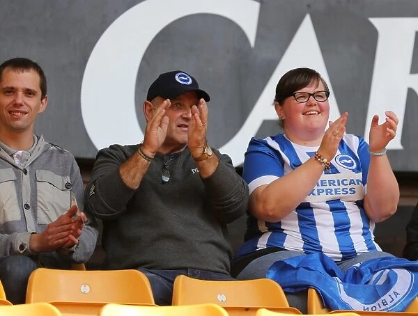 Brighton and Hove Albion Fans Passionate Display at Molineux Stadium during Sky Bet Championship Match vs. Wolverhampton Wanderers (September 2015)