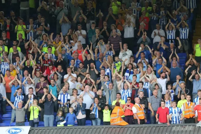 Framed Print : Brighton and Hove Albion Fans Passionate Showdown at Ipswich Town Championship Game, August 2015 Framed Print : Brighton and Hove Albion Fans Passionate Showdown at Ipswich Town Championship Game, August 2015