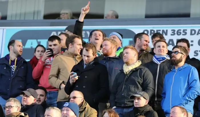 Framed Print : Brighton and Hove Albion Fans Passionate Support at Blackburn Rovers Championship Match (21MAR15)