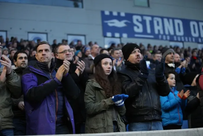 Framed Print : Brighton and Hove Albion Fans Pay Tribute to Sarah Watts During Match vs. Brentford (January 2015)