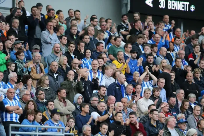 Framed Print : Brighton & Hove Albion Fans in Full Swing at American Express Community Stadium during SkyBet Championship Match vs. Rotherham United (October 2014) Framed Print : Brighton & Hove Albion Fans in Full Swing at American Express Community Stadium during SkyBet Championship Match vs. Rotherham United (October 2014)