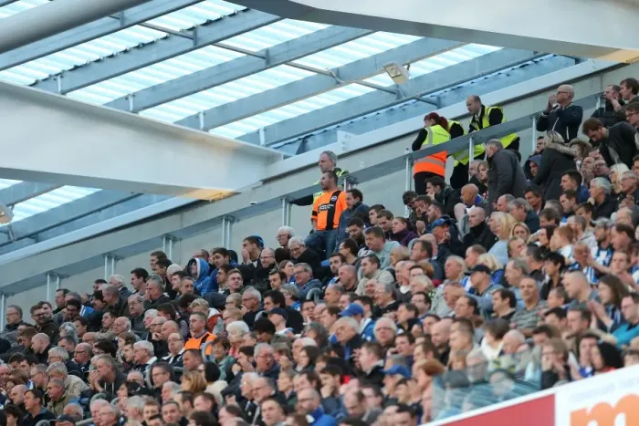 Framed Print : Brighton & Hove Albion Fans in Full Swing at American Express Community Stadium during SkyBet Championship Match vs. Rotherham United (October 2014) Framed Print : Brighton & Hove Albion Fans in Full Swing at American Express Community Stadium during SkyBet Championship Match vs. Rotherham United (October 2014)