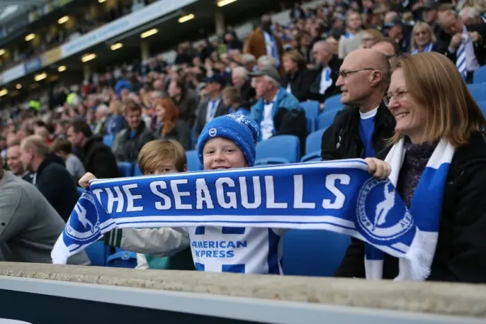 Framed Print : Brighton & Hove Albion Fans in Full Swing at American Express Community Stadium during SkyBet Championship Match vs. Rotherham United (October 2014)