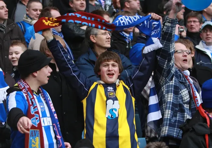 Framed Print : Brighton and Hove Albion Fans in Full Swing at FA Cup 4th Round, Villa Park (2010) Framed Print : Brighton and Hove Albion Fans in Full Swing at FA Cup 4th Round, Villa Park (2010)