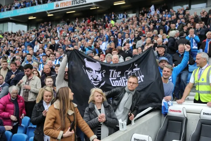Framed Print : Brighton and Hove Albion Fans in Full Throat at the American Express Community Stadium during EFL Sky Bet Championship Match vs. Wigan Athletic (17APR17) Framed Print : Brighton and Hove Albion Fans in Full Throat at the American Express Community Stadium during EFL Sky Bet Championship Match vs. Wigan Athletic (17APR17)